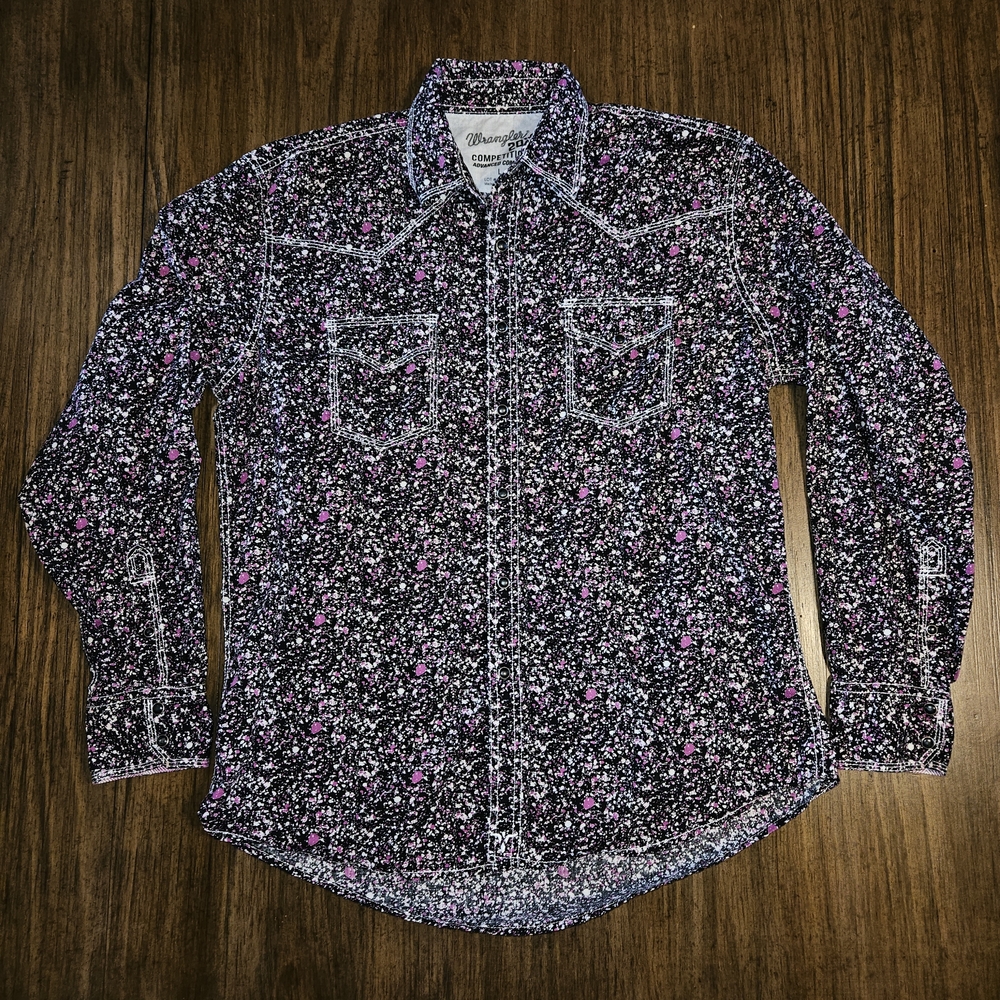 Wrangler 20X Competotion Men's Black and Purple Button-Down Shirt Sz L